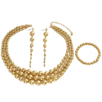 Beaded Multi-Layered Necklace Bracelet Earrings Jewelry Set -