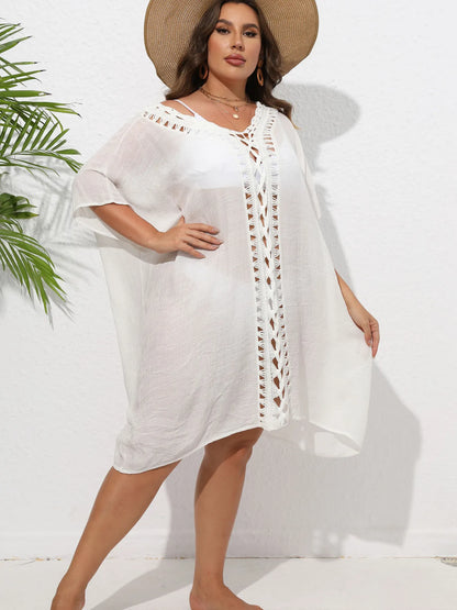 Crochet Trim V-Neck Beach Cover-Up Dress -