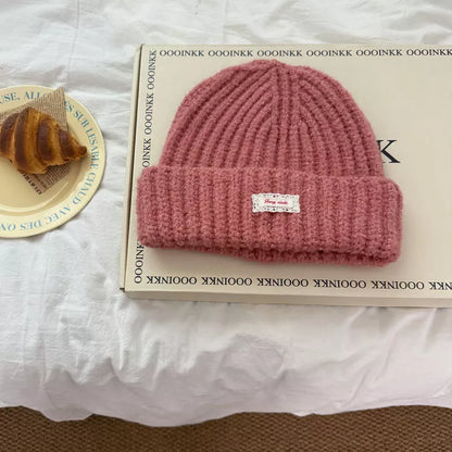 Warm Knitted Beanie Hat - Pink One Size