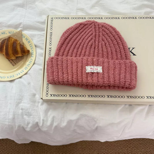 Warm Knitted Beanie Hat - Pink One Size