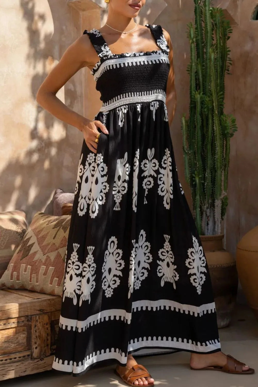 Printed Square Neck Cami Dress -