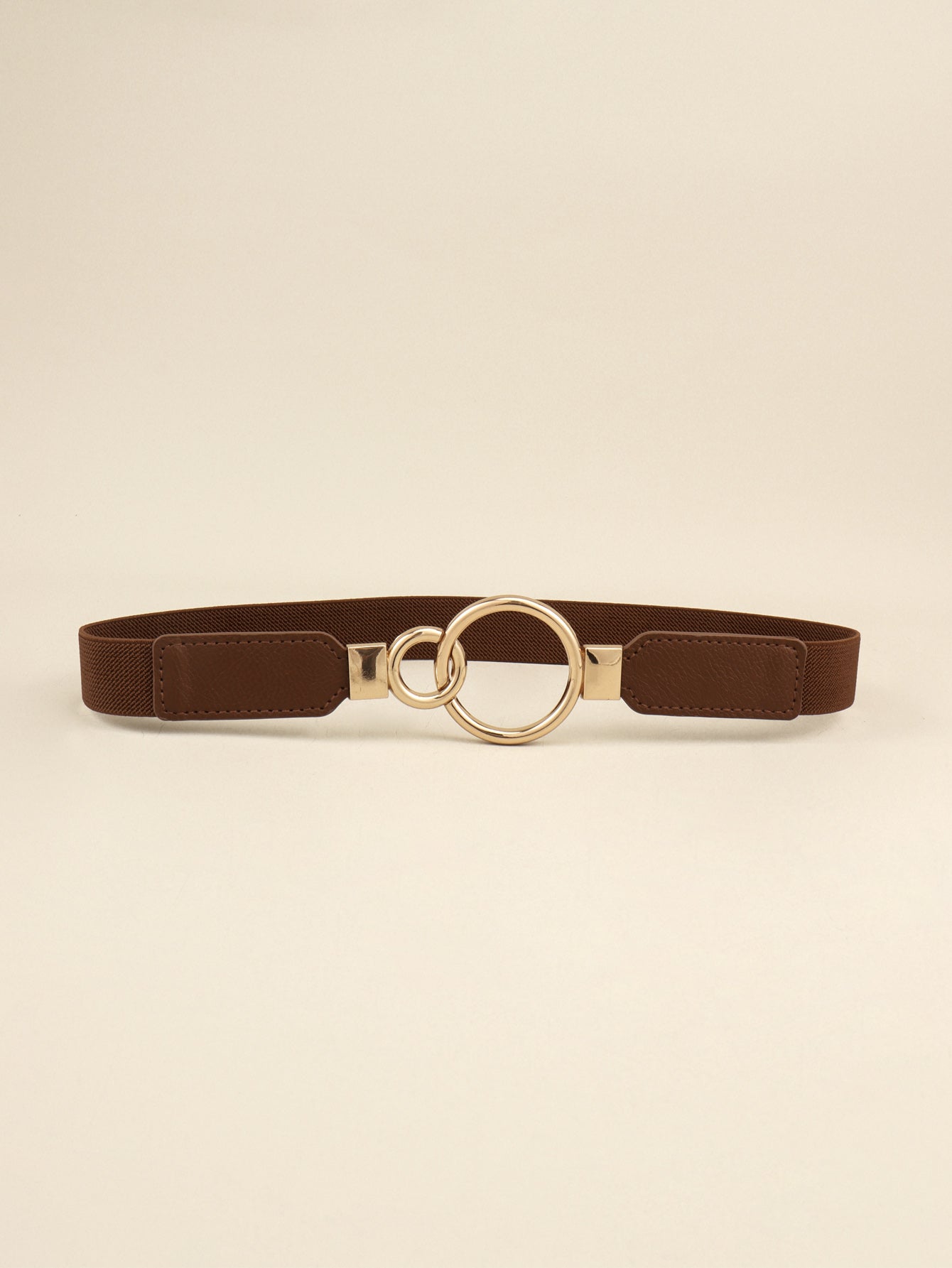 Double Ring Buckle Elastic PU Belt - Chocolate One Size