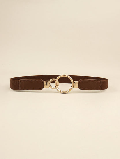 Double Ring Buckle Elastic PU Belt - Chocolate One Size
