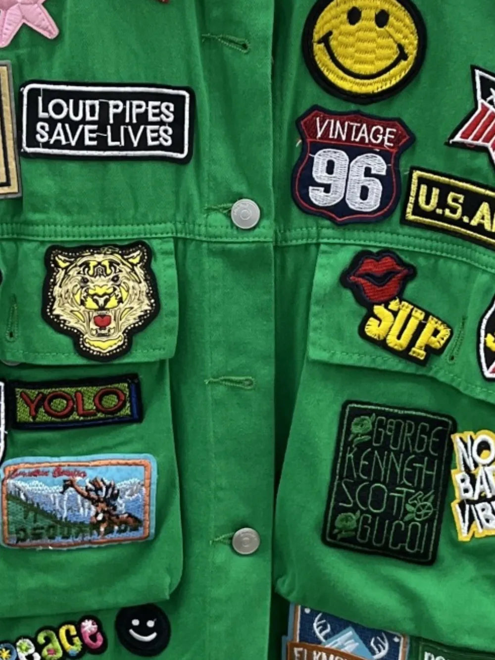 Embroidered Patch Button Up Denim Jacket -