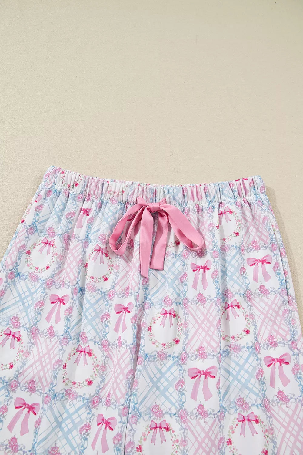 Wreath Pattern Tied Front Long Sleeve Pajama Set -