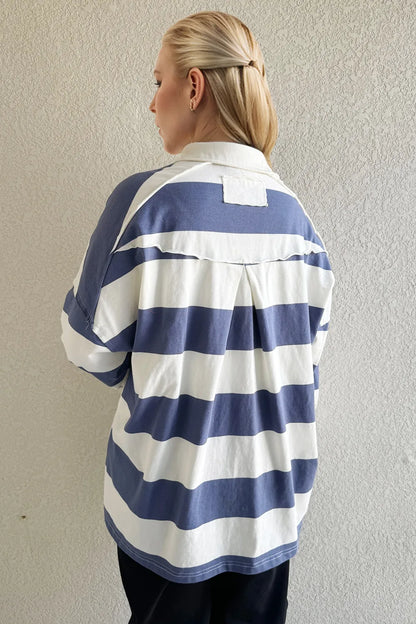 Wide Striped Collared Neck Top -