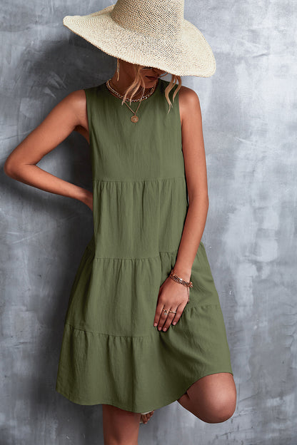 Sleeveless Round Neck Tiered Dress