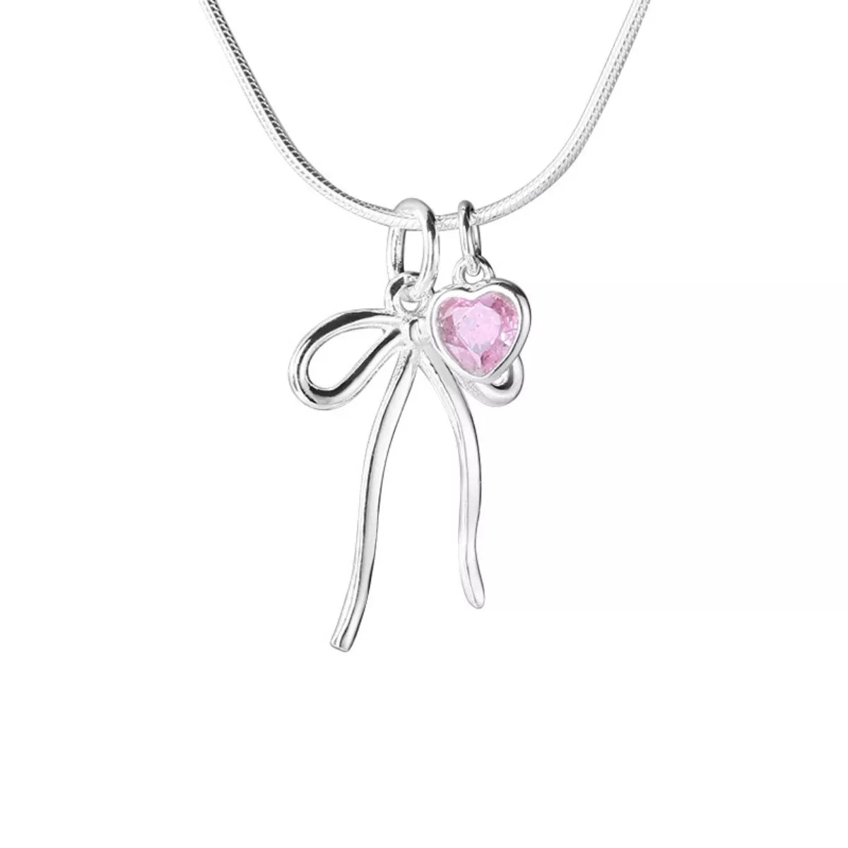 Bow and Heart Pendant Necklace -