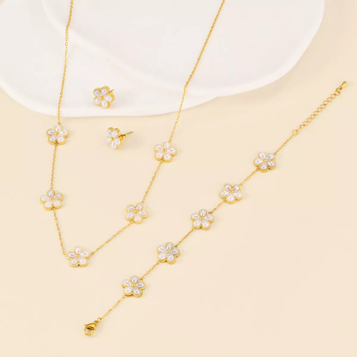 Gold Flower Jewelry Set - Gold One Size