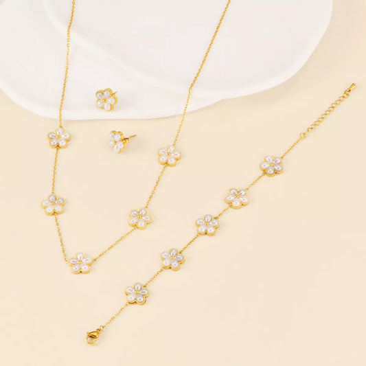 Gold Flower Jewelry Set - Gold One Size