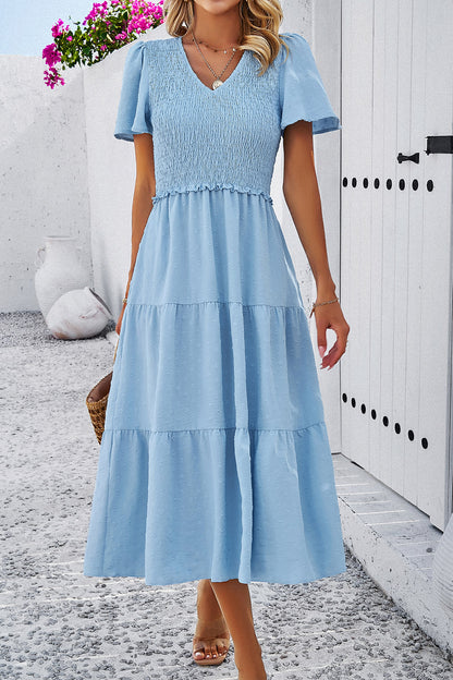 Swiss Dot Short Sleeve Smocked Dress | AdoreStarr