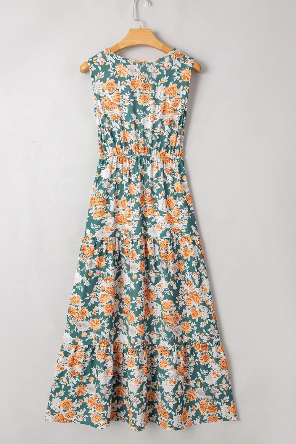 Floral Print Trimmed V-Neck Tie Waist Dress -
