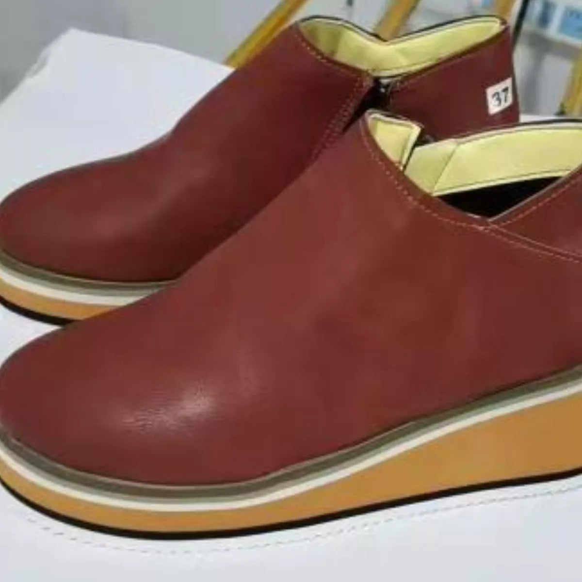 Ankle Wedge Boots with Zipper - Dark Brown