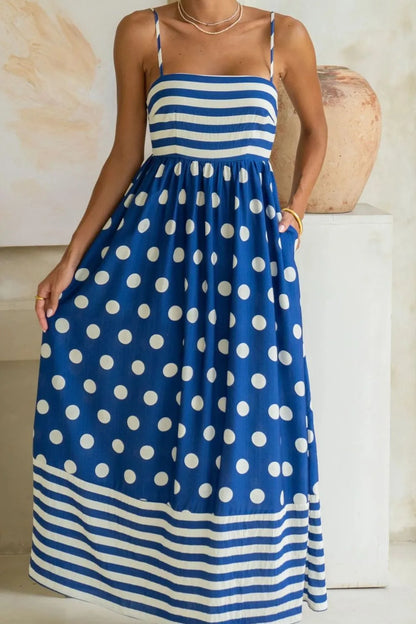 Polka Dot Square Neck Cami Dress - Royal Blue