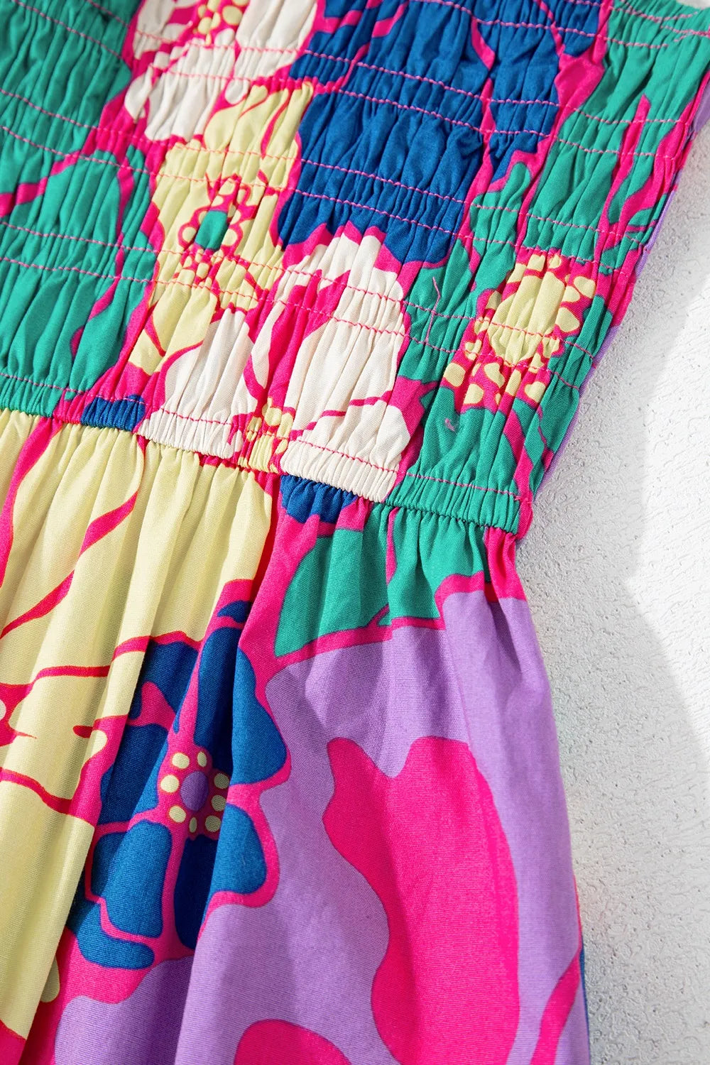 Floral Print Shirred Loose Maxi Dress -