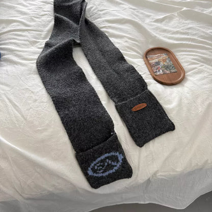 Cute Knitted Scarf - Gray One Size