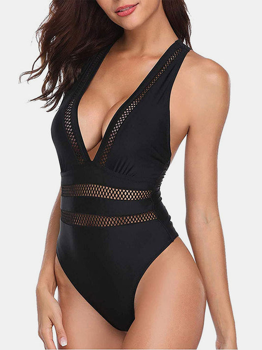 Crisscross Plunge Wide Strap One-Piece Swimwear | AdoreStarr