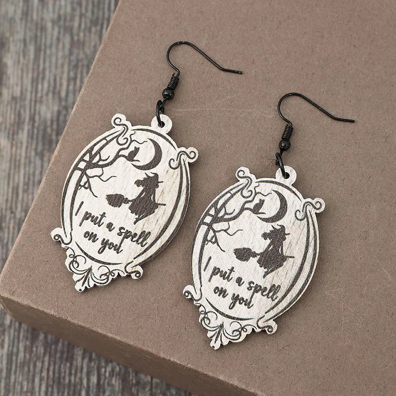 Witch Wooden Dangle Earrings -