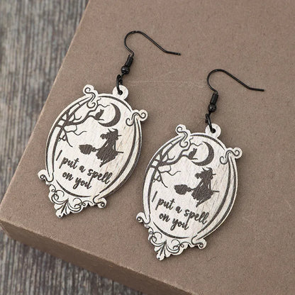 Witch Wooden Dangle Earrings -