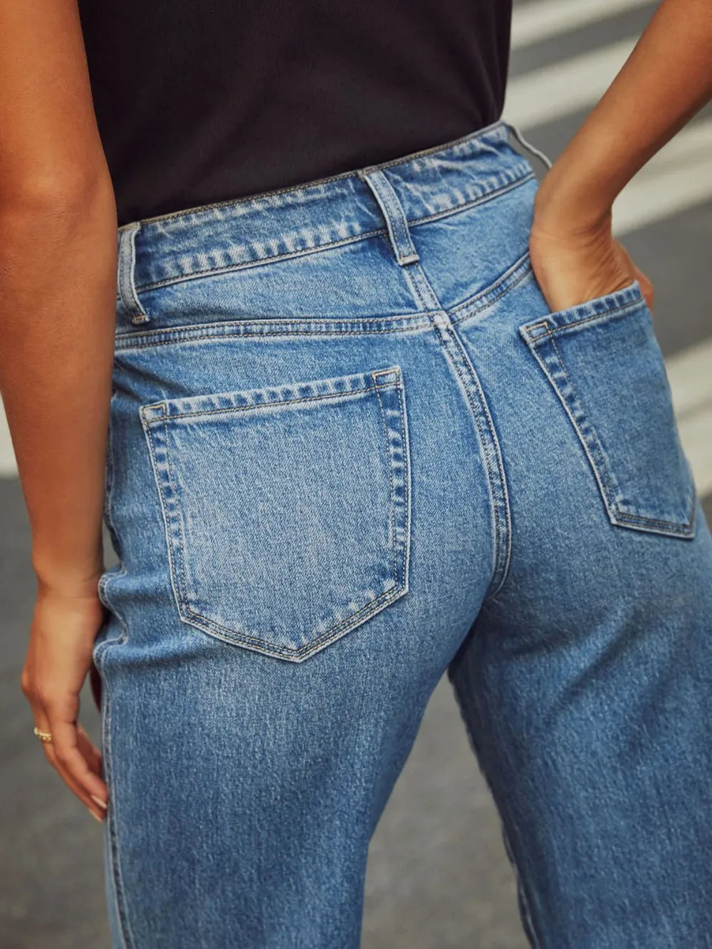 High Waisted Straight Leg Rolled Jeans -