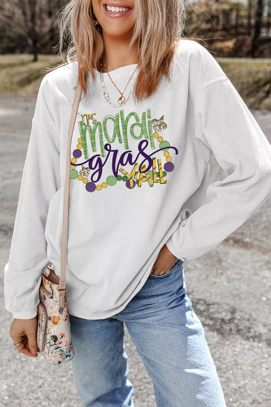 TIS Mardi Gras YALL Corded Ribbed Pullover Sweatshirt - White