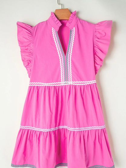 Colorblock Flutter Sleeve Tiered Dress -