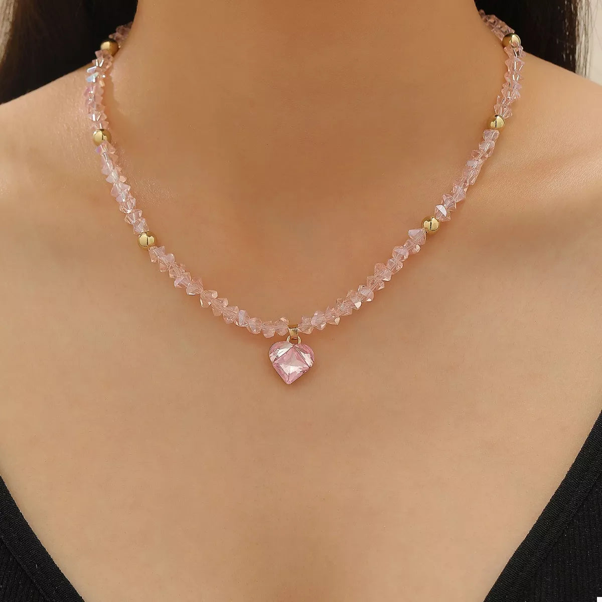 Pearl & Heart Pendant Necklace - Style D One Size