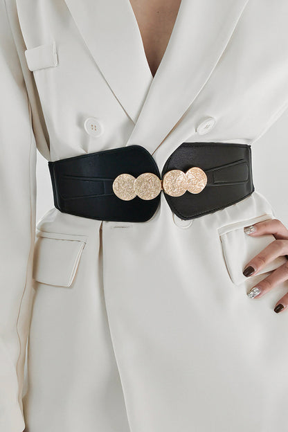 Alloy Buckle Elastic Belt - Black One Size