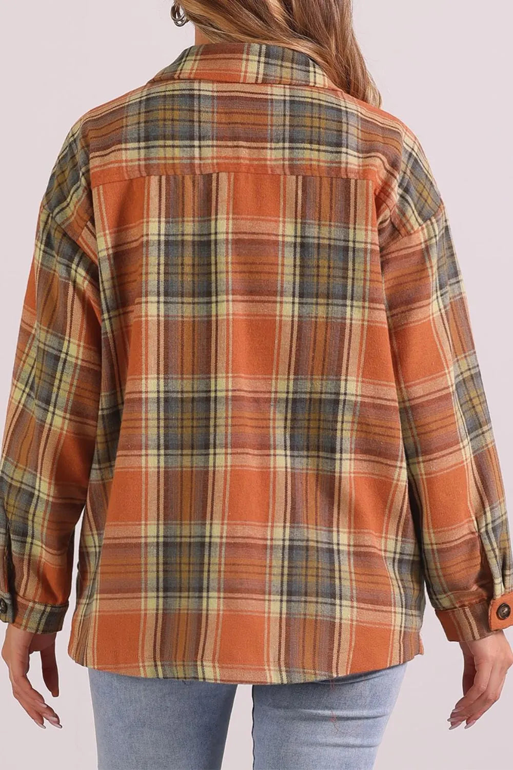 Plaid Collared Neck Long Sleeve Shirt - Caramel