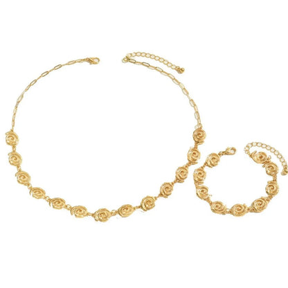 Gold-Plated Spiral Necklace and Bracelet Jewelry Set -