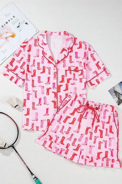 Cowgirl Boots Printed Shirt and Shorts Set -
