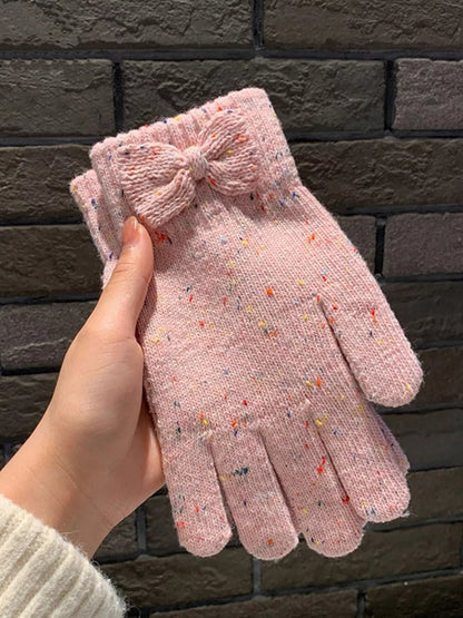 Knitted Bow Accent Gloves -