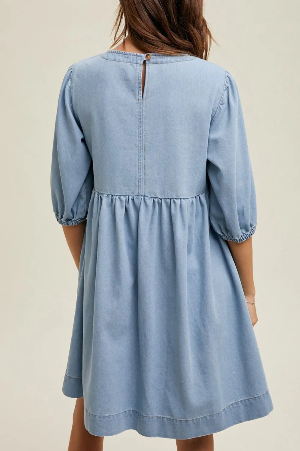 Square Neck Half Sleeve Denim Dress -