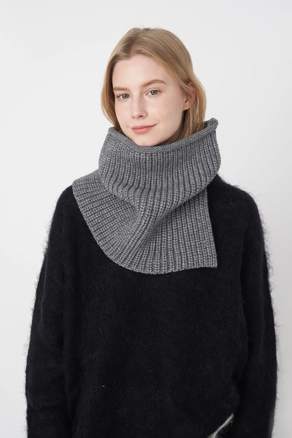 Slit Pullover Knit Scarf - Dark Gray One Size