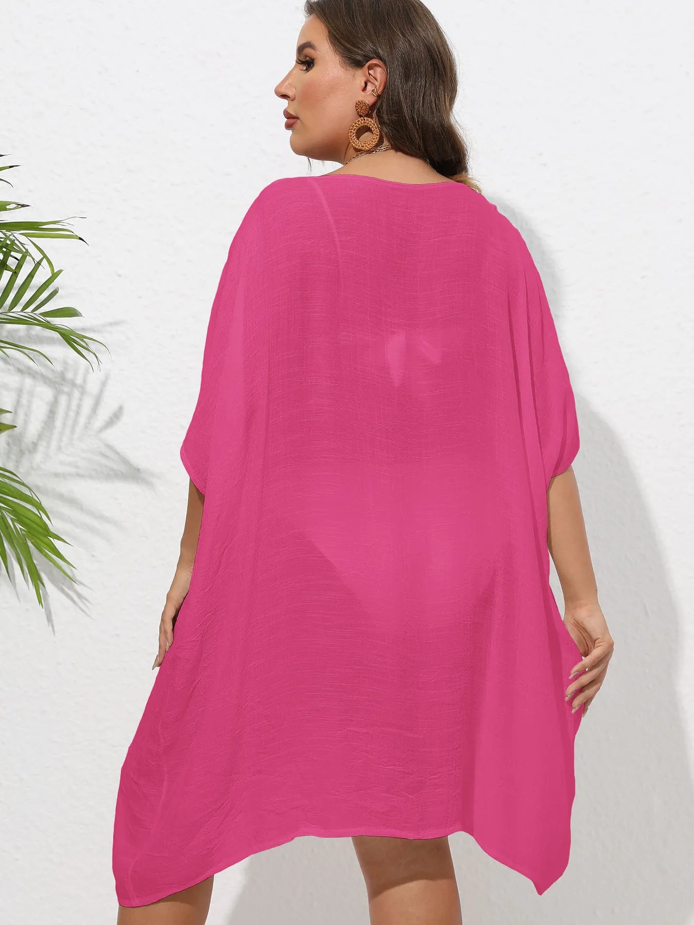 Crochet Trim V-Neck Beach Cover-Up Dress -