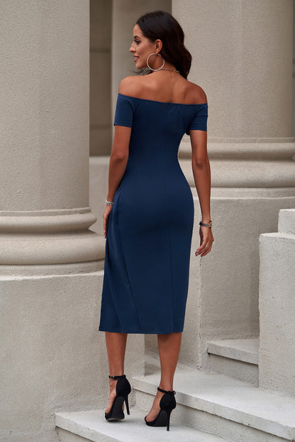 Off-Shoulder Short Sleeve Split Dress | AdoreStarr