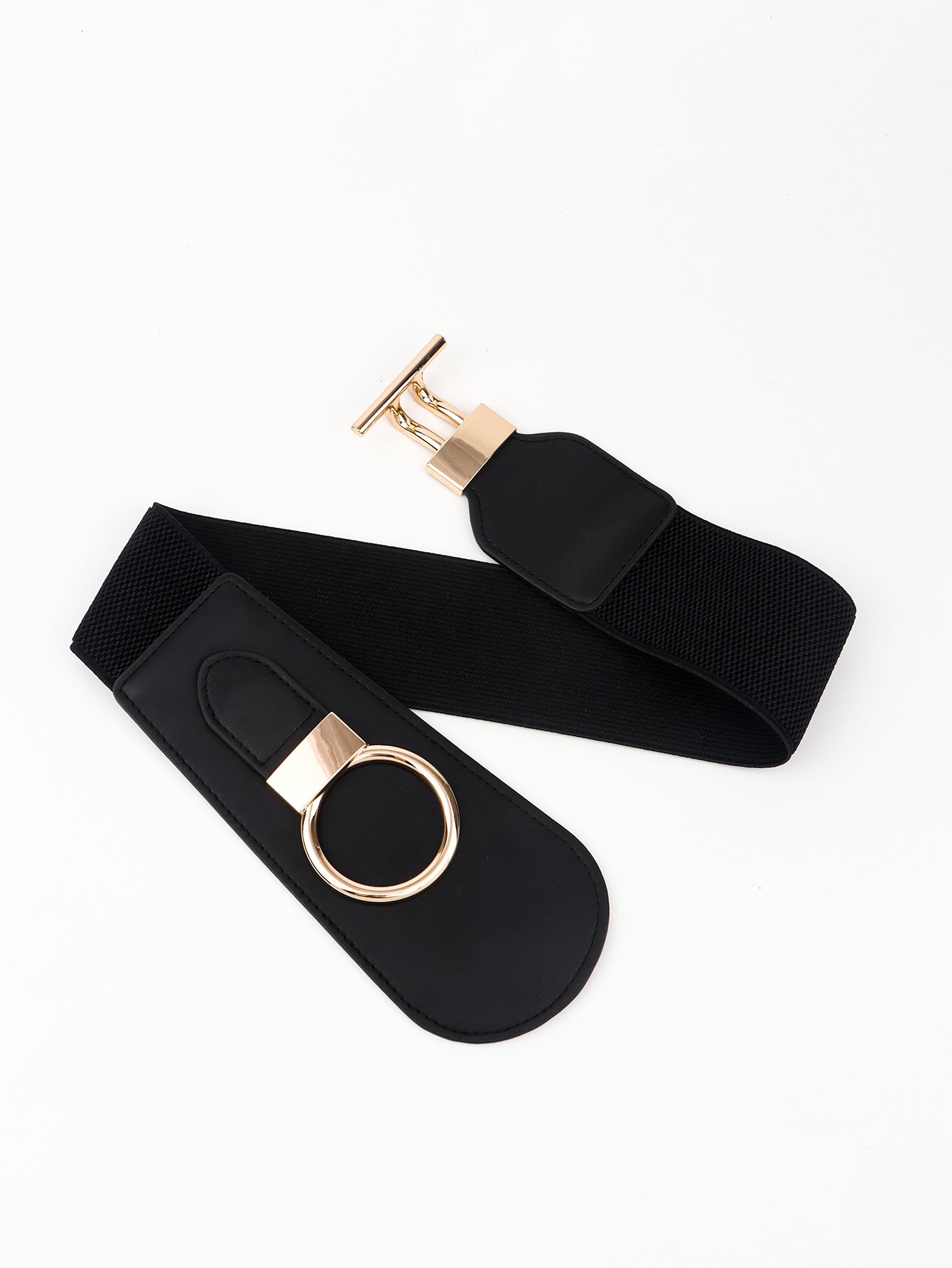 PU Elastic Wide Belt with Alloy Buckle -
