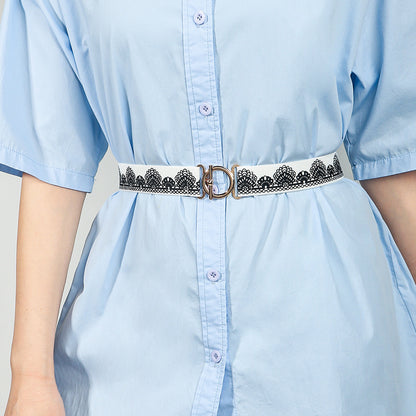Toggle Clasp Elastic Belt - White One Size