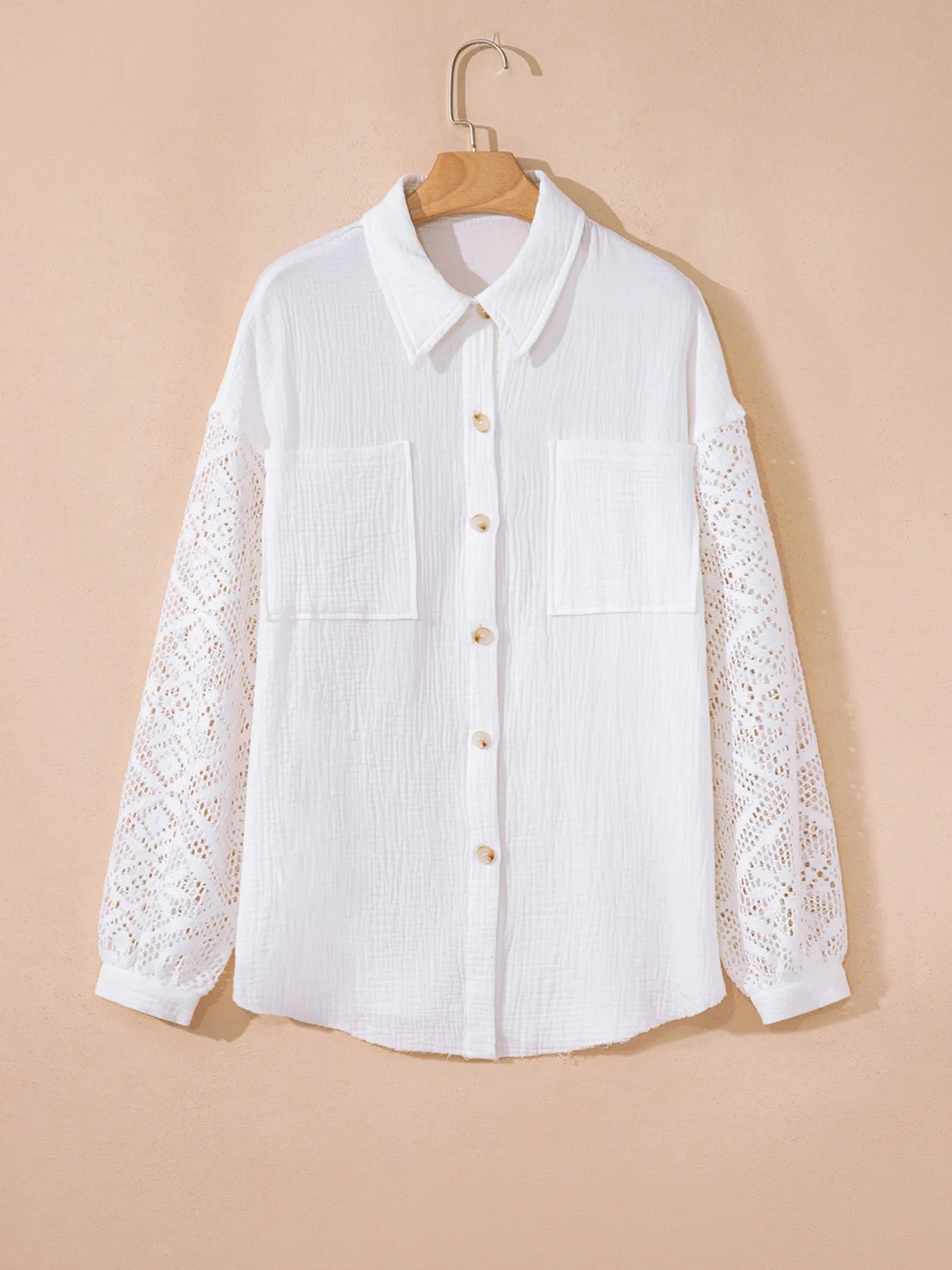 Lace Sleeve Button Down Shirt -