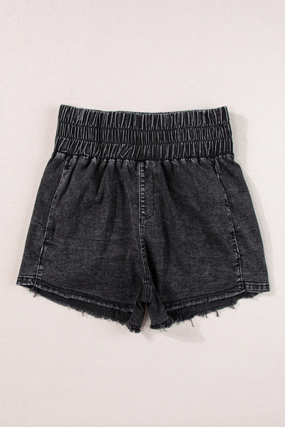 High Waist Raw Hem Denim Shorts -