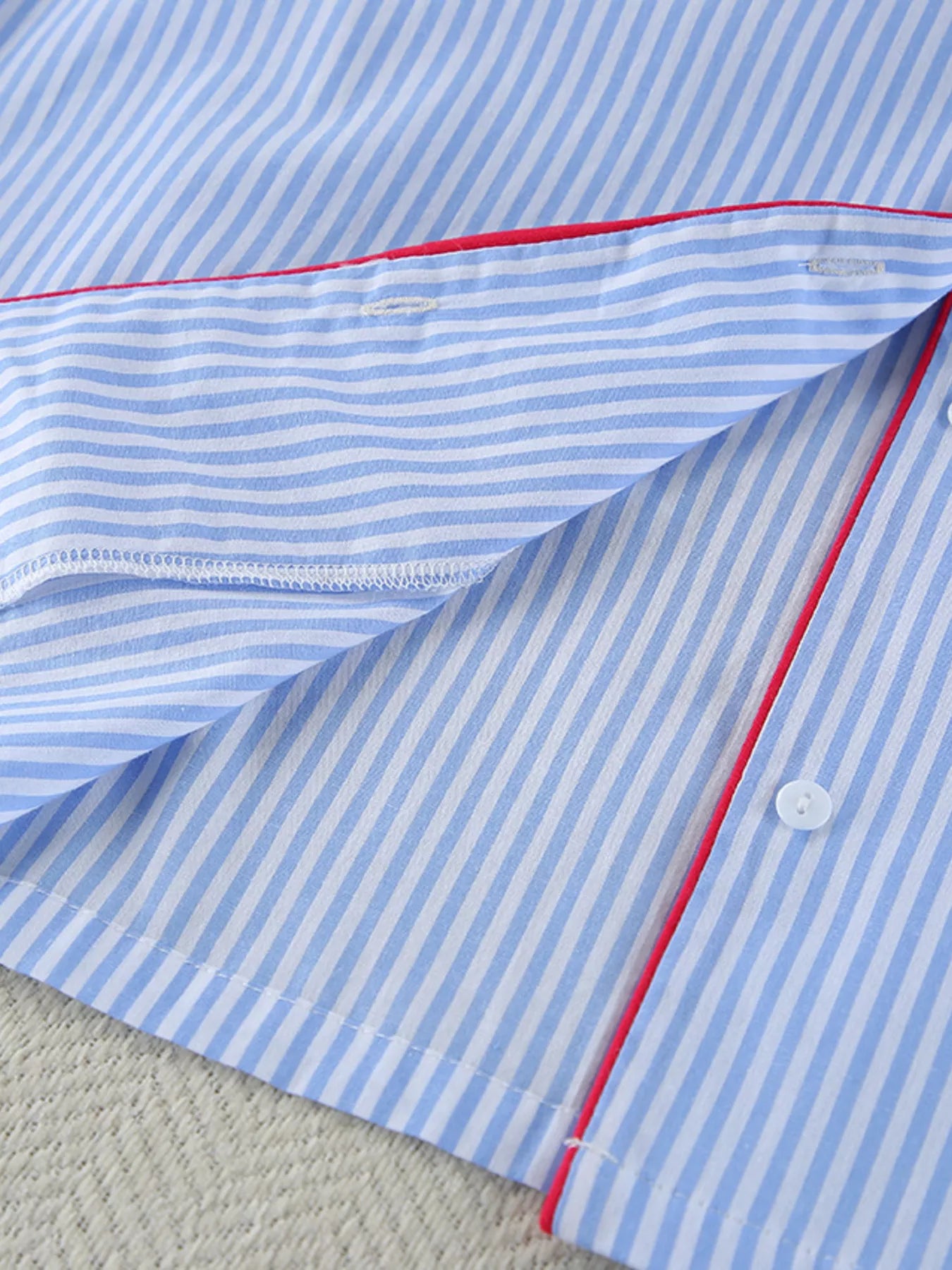 Striped Button Up Shirt and Shorts Lounge Set -