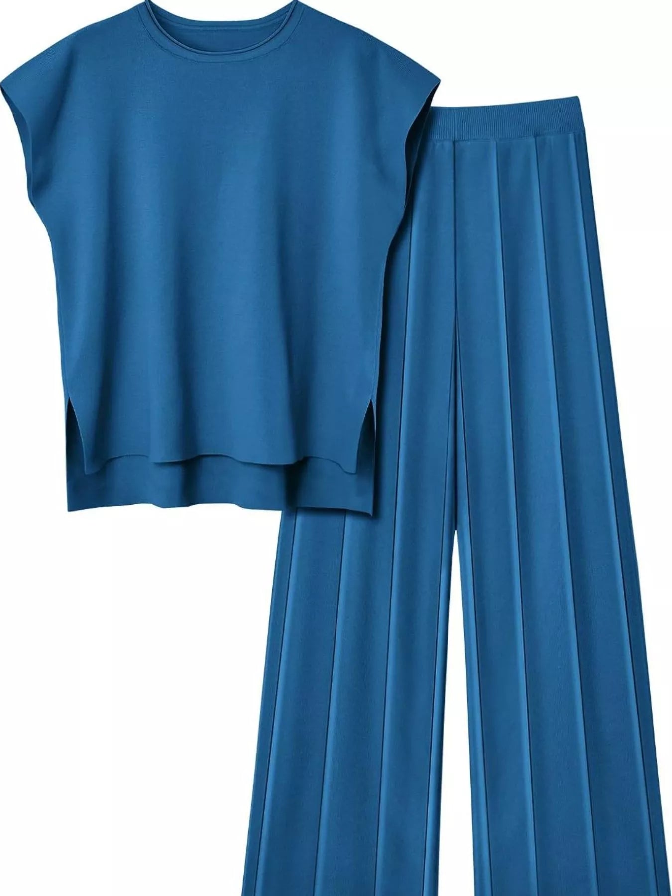 Casual Cap Sleeve Top and Pants Knit Set -