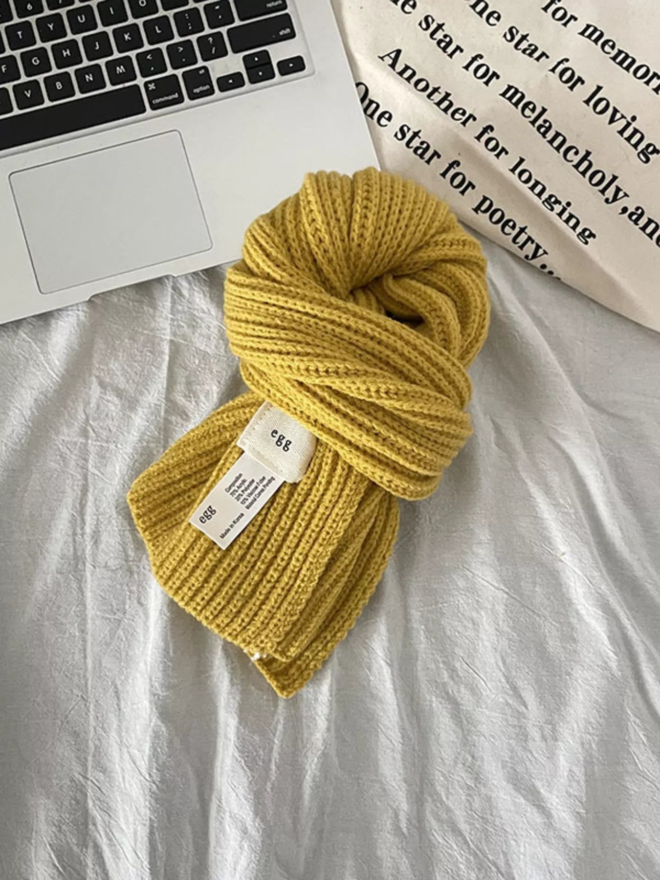 Knitted Ribbed Scarf - Ginger Yellow One Size
