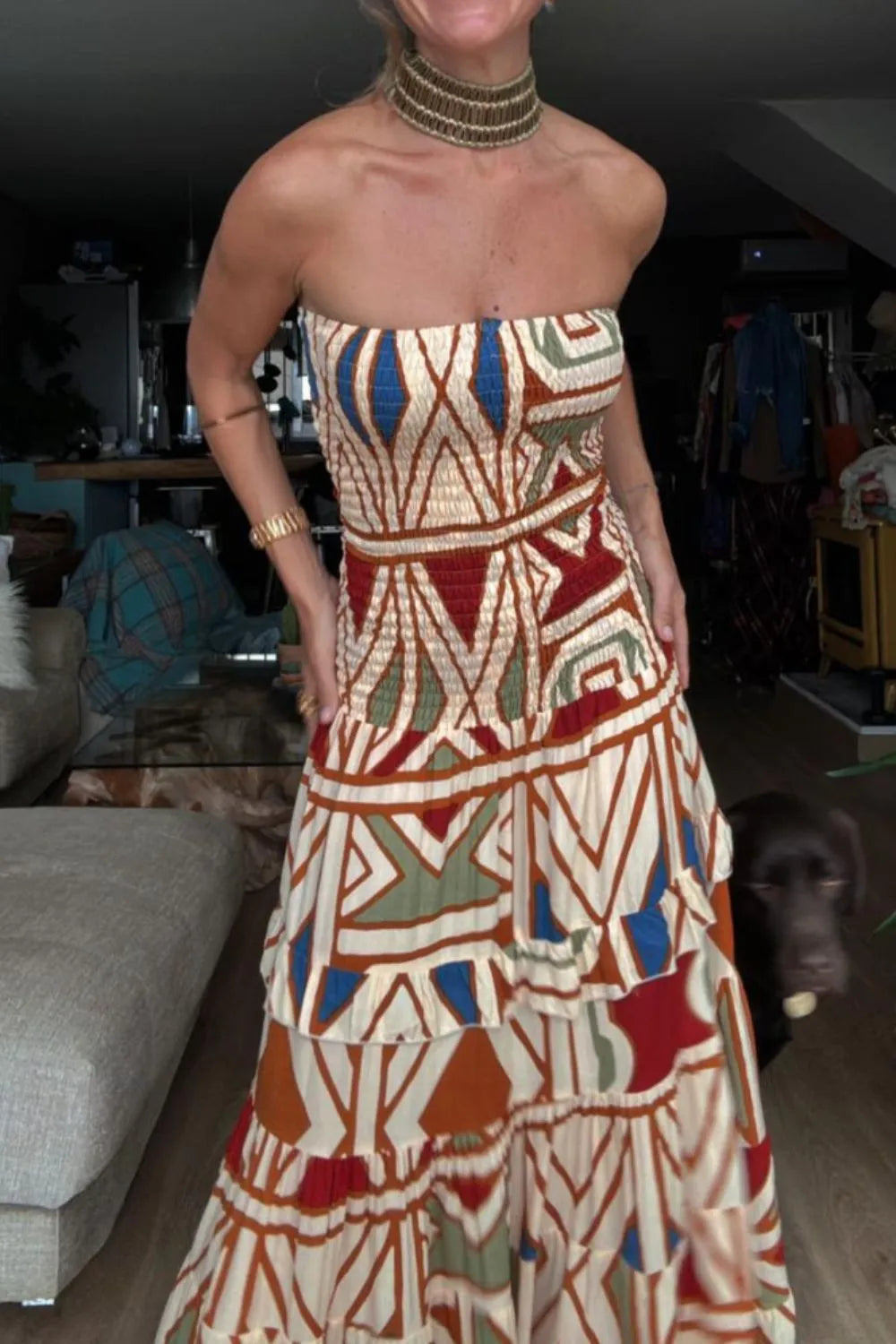 Smocked Printed Tube Dress -