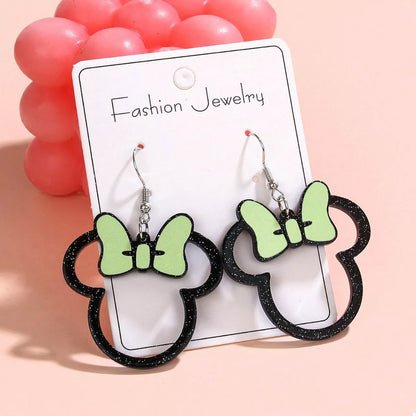 Mickey Mouse Bow Drop Earrings - Lime onesize
