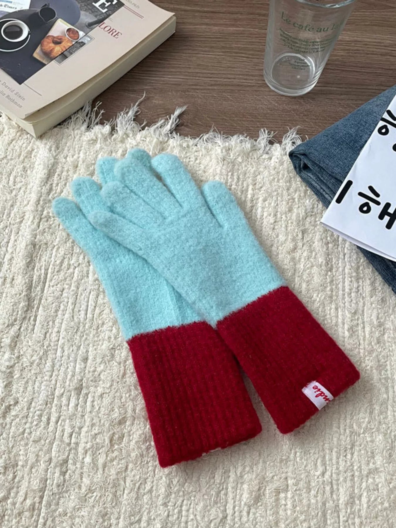 Cozy Knit Gloves with Ribbed Cuff - Mint Green One Size