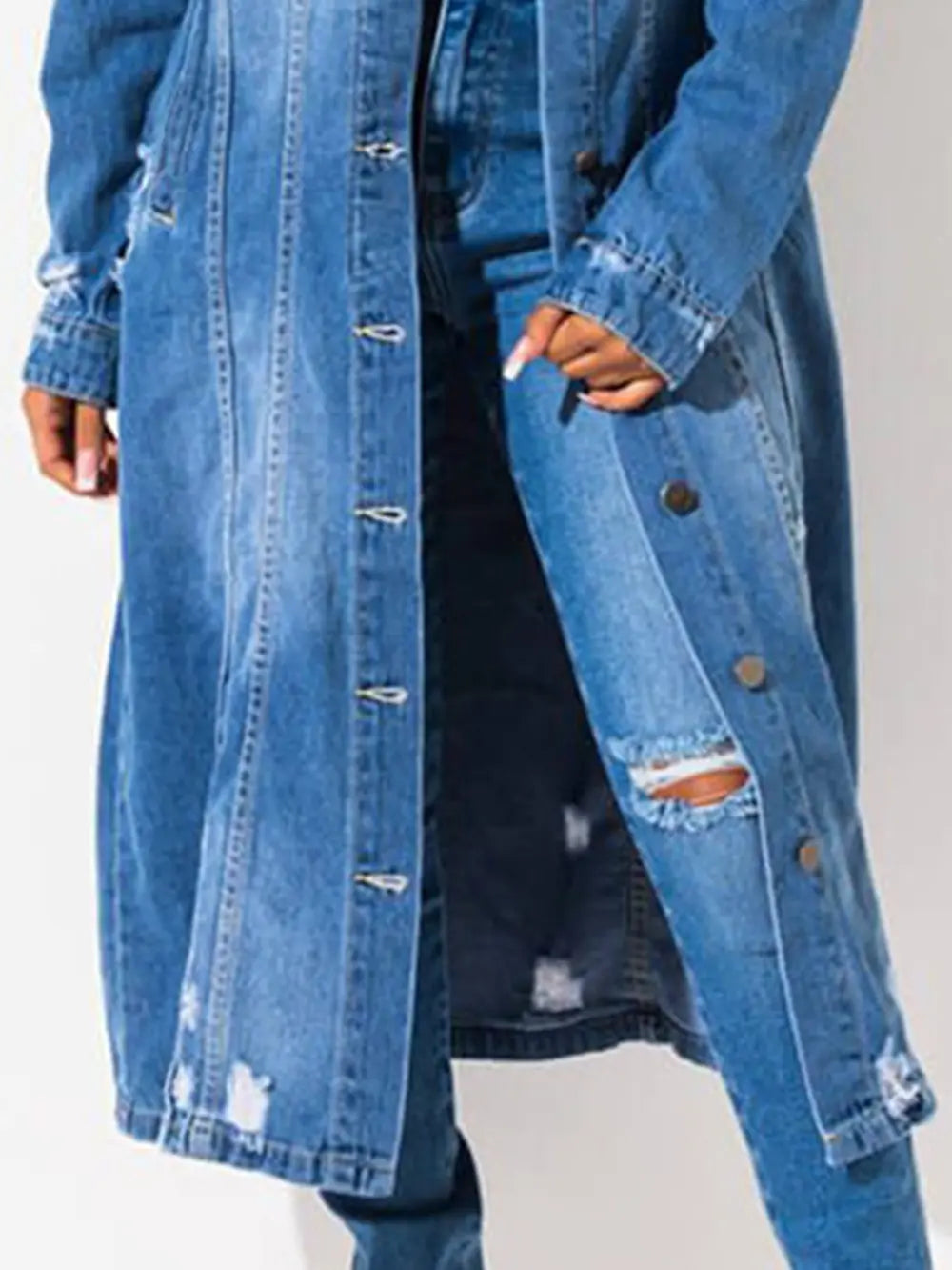 Long Sleeve Raw Hem Denim Jacket -