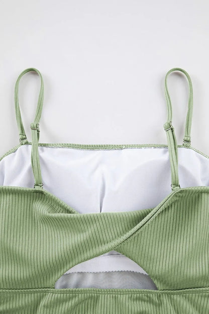 Ribbed Drawstring Sides Cutout One Piece Swimsuit -