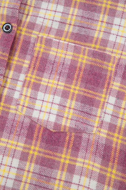 Plaid Collared Neck Button Up Shacket - Pink
