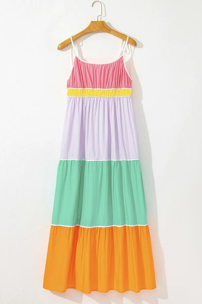Color Block Flowy Tiered Maxi Dress -